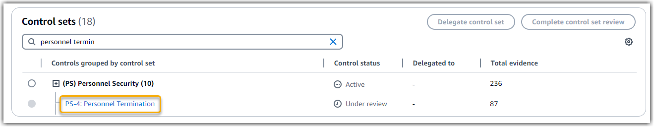 Captura de pantalla que muestra el control en una evaluación