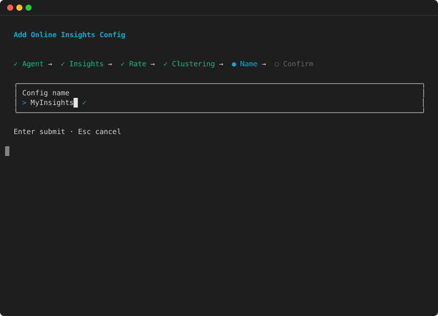 Asistente de Insights: introduzca el nombre de la configuración