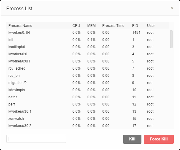Lista de procesos en el IDE AWS Cloud9