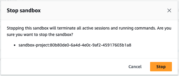 El cuadro de diálogo para detener el sandbox.