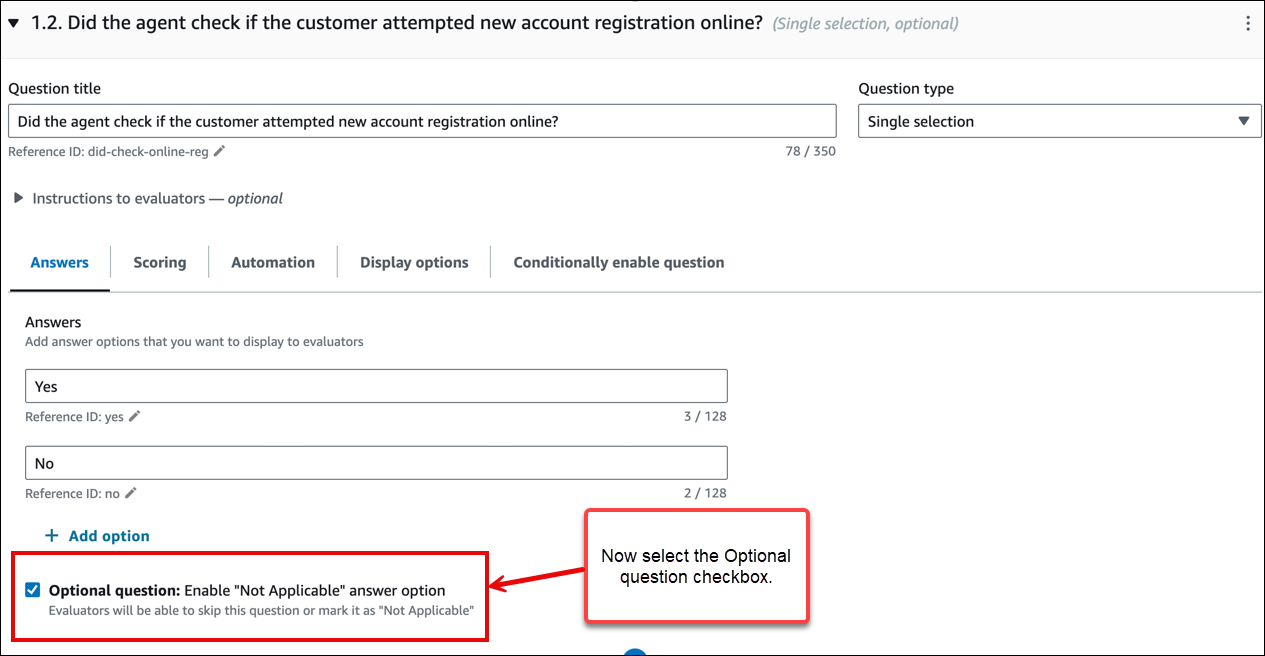 Una pregunta de seguimiento y la casilla de verificación Pregunta opcional está seleccionada.
