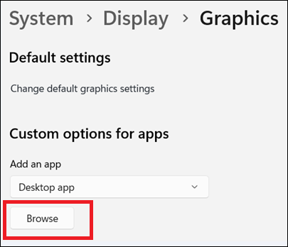 Configuración de Windows, gráficos y botón de navegación.