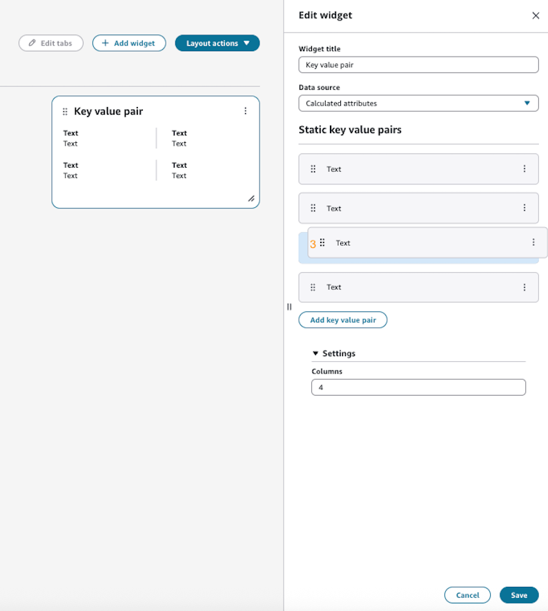Otro ejemplo de edición de widgets de pares clave-valor personalizados.