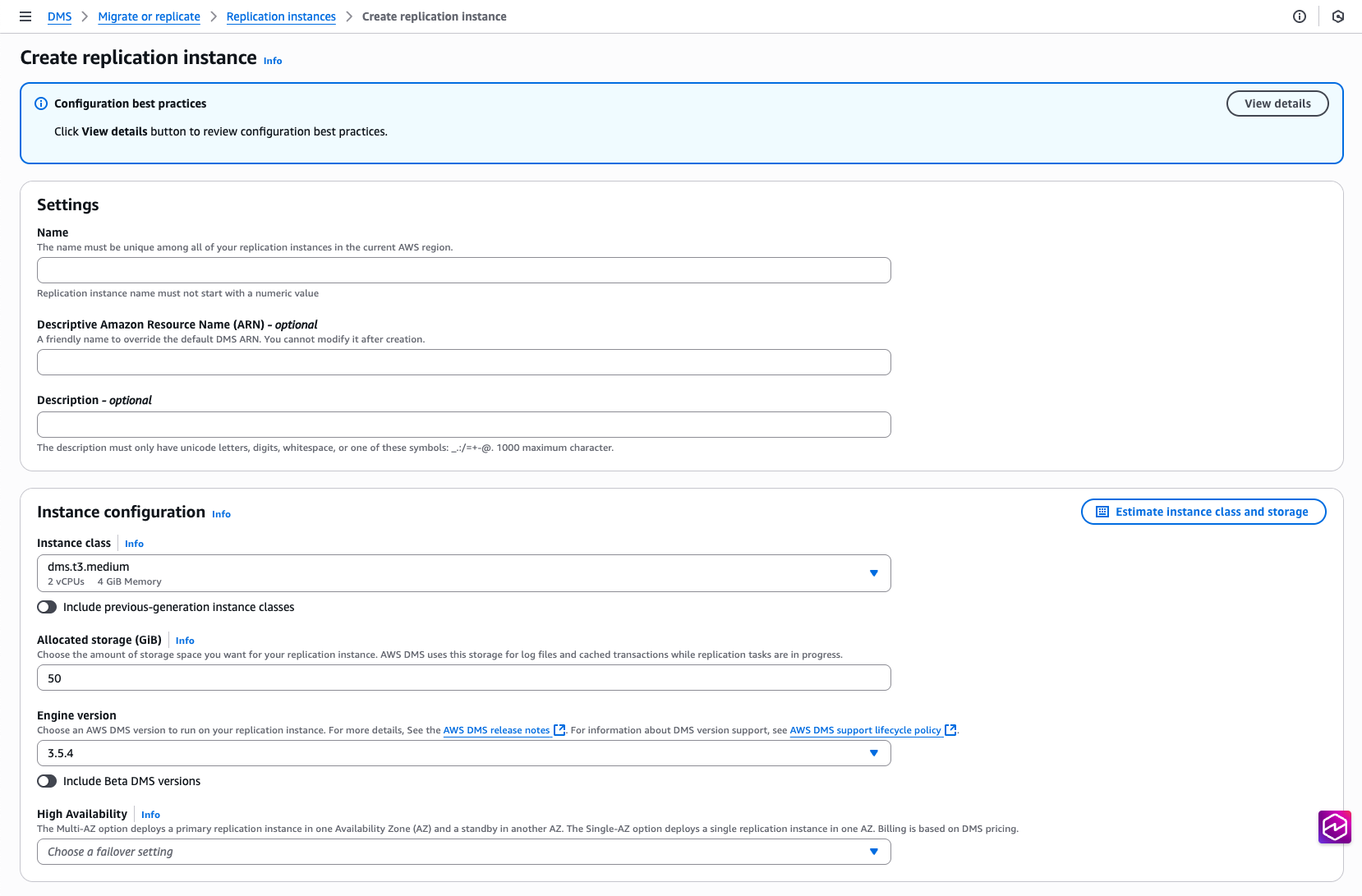 Crear una instancia de replicación