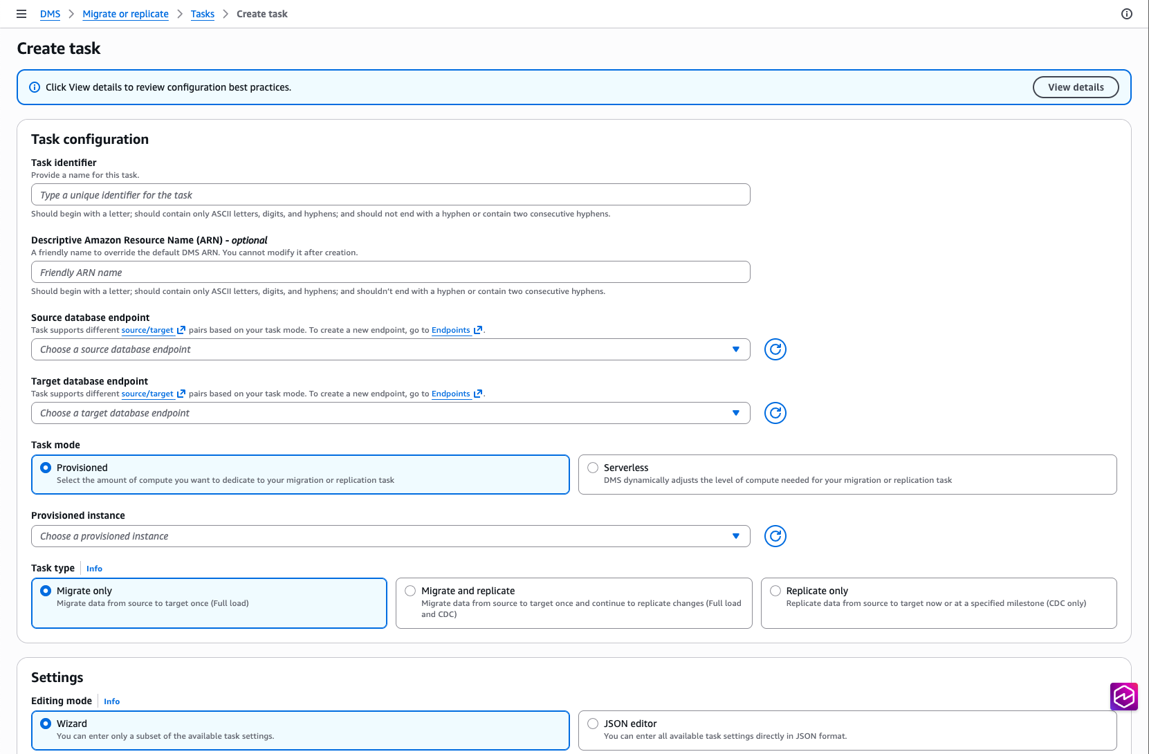 Crear una tarea de migración
