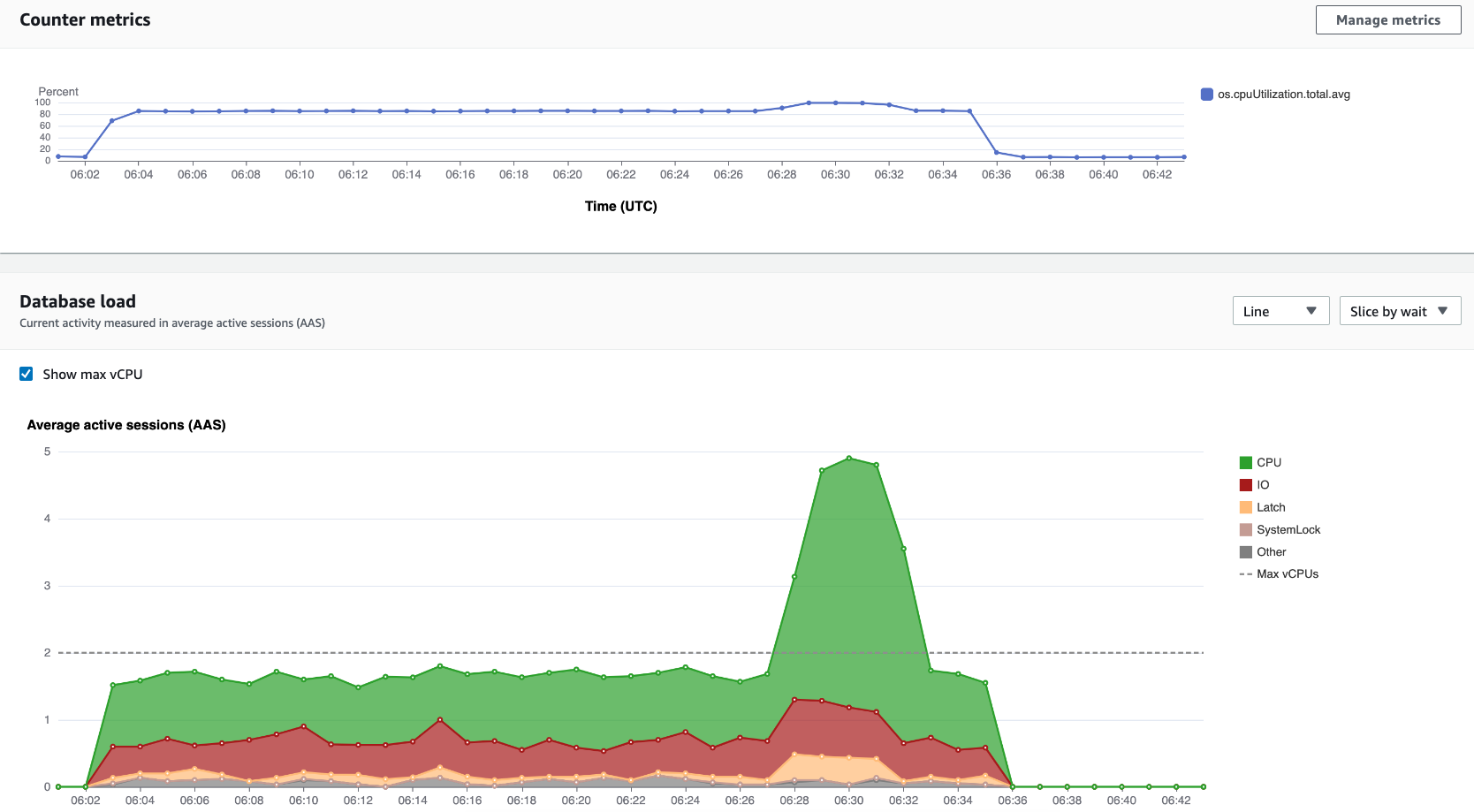 Gráficos Counter Metrics y Database Load