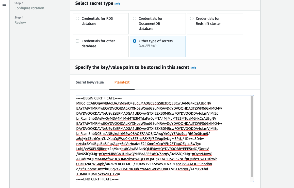 Importar un certificado a. AWS Secrets Manager
