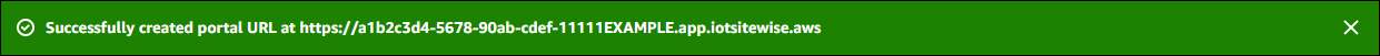 Ejemplo de mensaje de creación de portal con éxito.