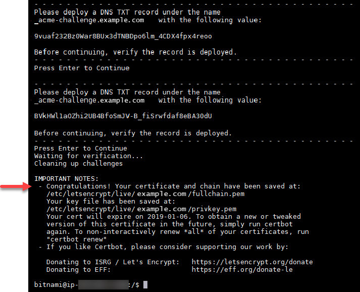 Certificado de Let's Encrypt solicitado correctamente.