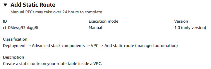 Add Static Route form with ID, execution mode, version, and classification details.