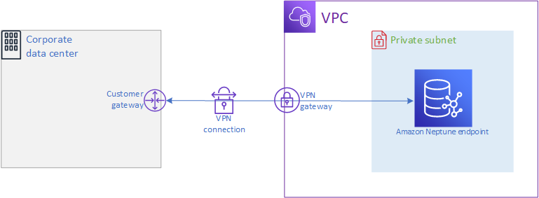 Diagrama de acceso a un clúster de Neptune desde una red privada.