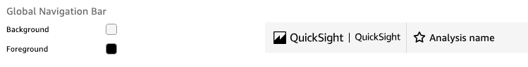 Los ajustes de configuración de la barra de navegación global. Utilice las muestras de fondo y primeros planos para personalizar los colores de cada elemento del tema que aparece en la página de configuración del tema.