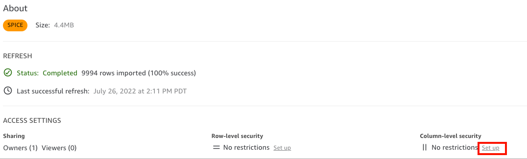 La opción de configuración de seguridad en el nivel de columna.