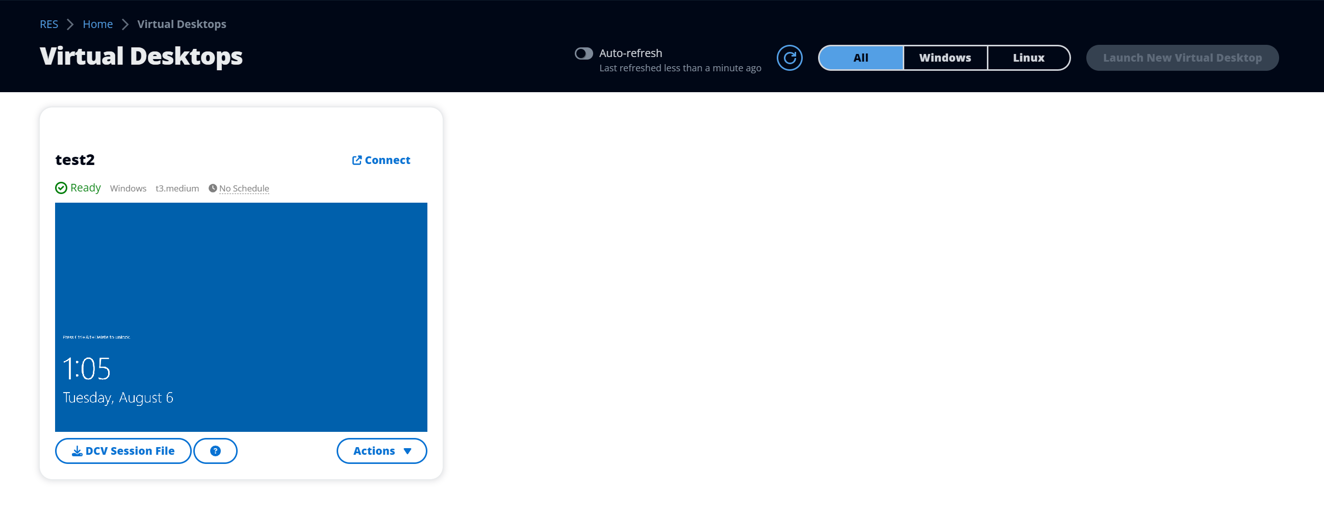 Los usuarios no administradores sin permisos tienen desactivado el botón de iniciar un nuevo escritorio virtual