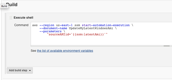 Un comando de ejemplo en el software de Jenkins.