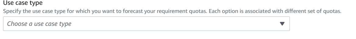 Drop-down selección para «Elegir un tipo de caso de uso» con opciones para pronosticar las cuotas de requisitos asociadas a diferentes casos de uso.