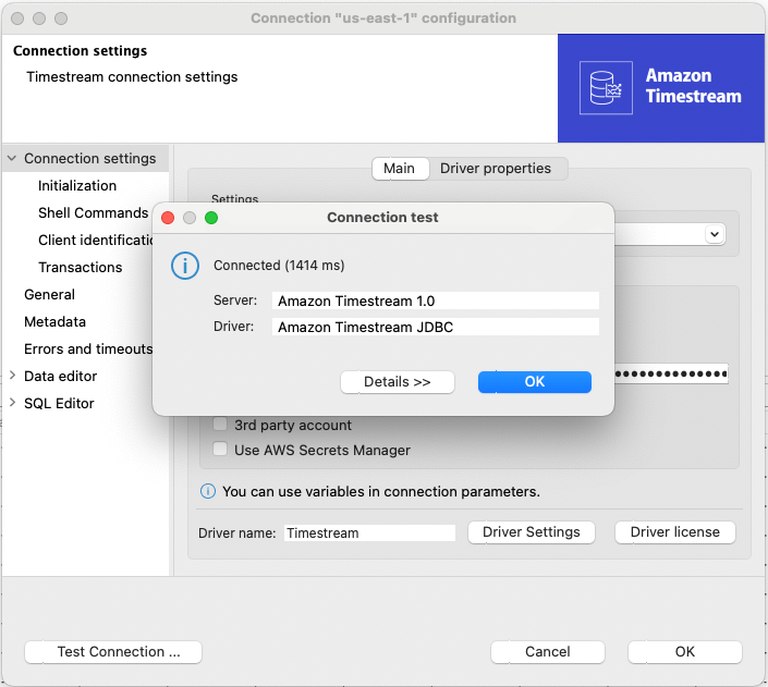 DBeaver captura de pantalla que muestra una prueba de conexión exitosa.