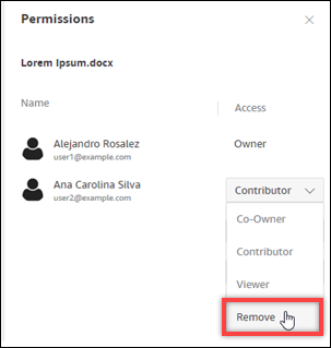 Un cursor que selecciona Eliminar en el menú Colaborador.