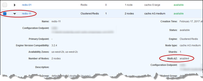 Image : zone de détails d'un cluster compatible multi-AZ
