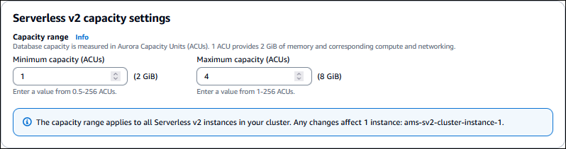 Modification de la capacité du cluster de base de données.
