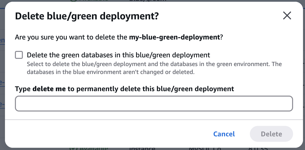 Suppression d'un déploiement bleu/vert