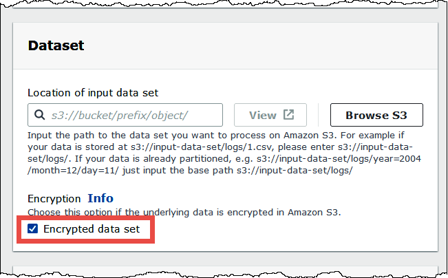 Sélectionnez Encrypted data set (Jeu de données chiffrées) dans le formulaire d'ajout de table.