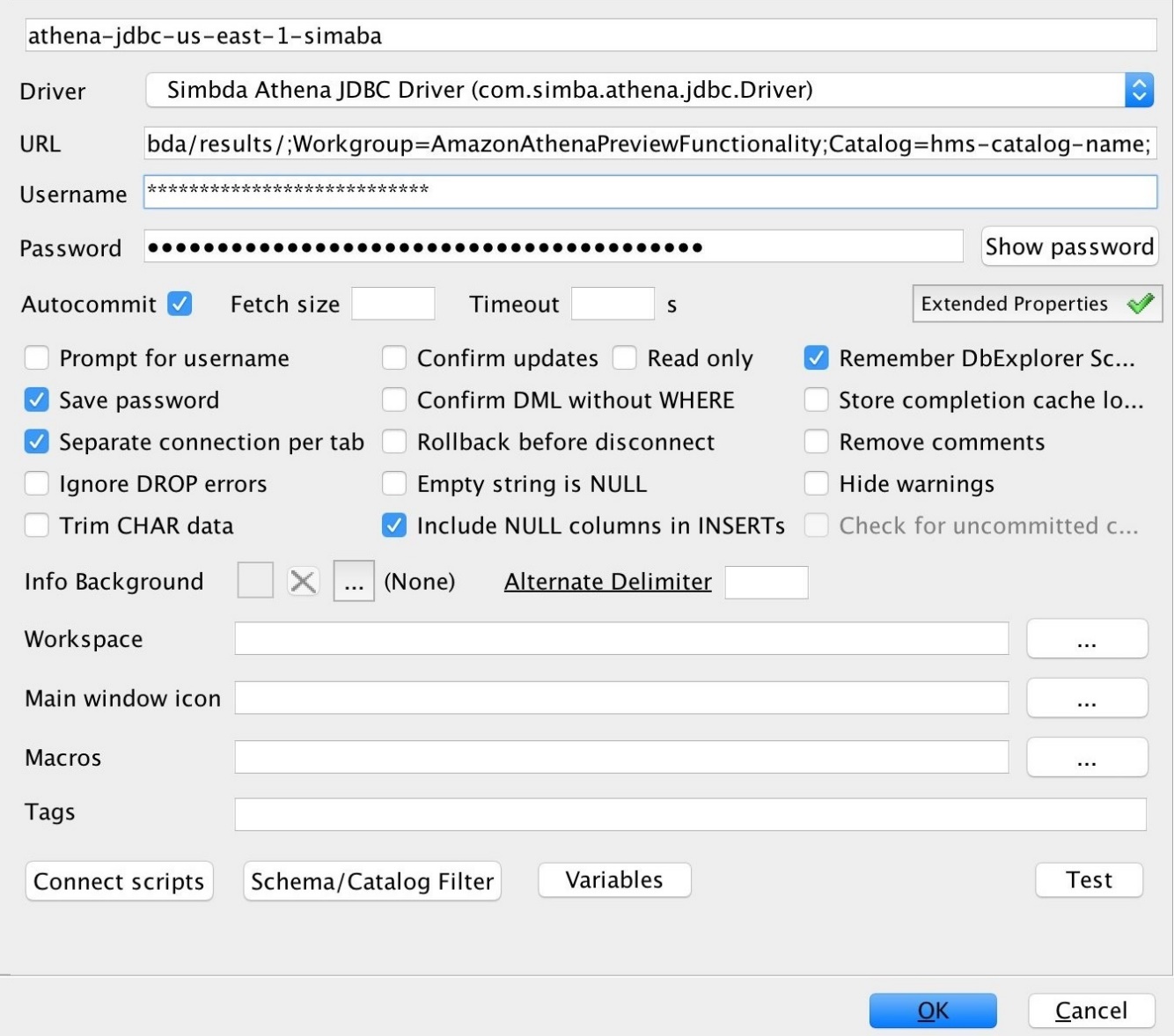 Configurer une URL de connexion JDBC dans SQL Workbench.