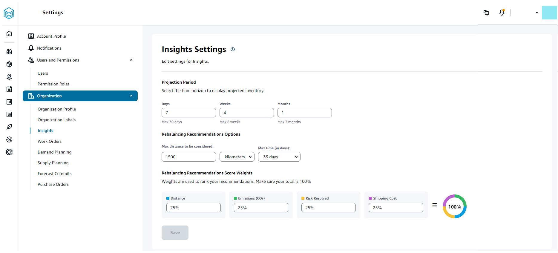 Mise à jour des paramètres Insights