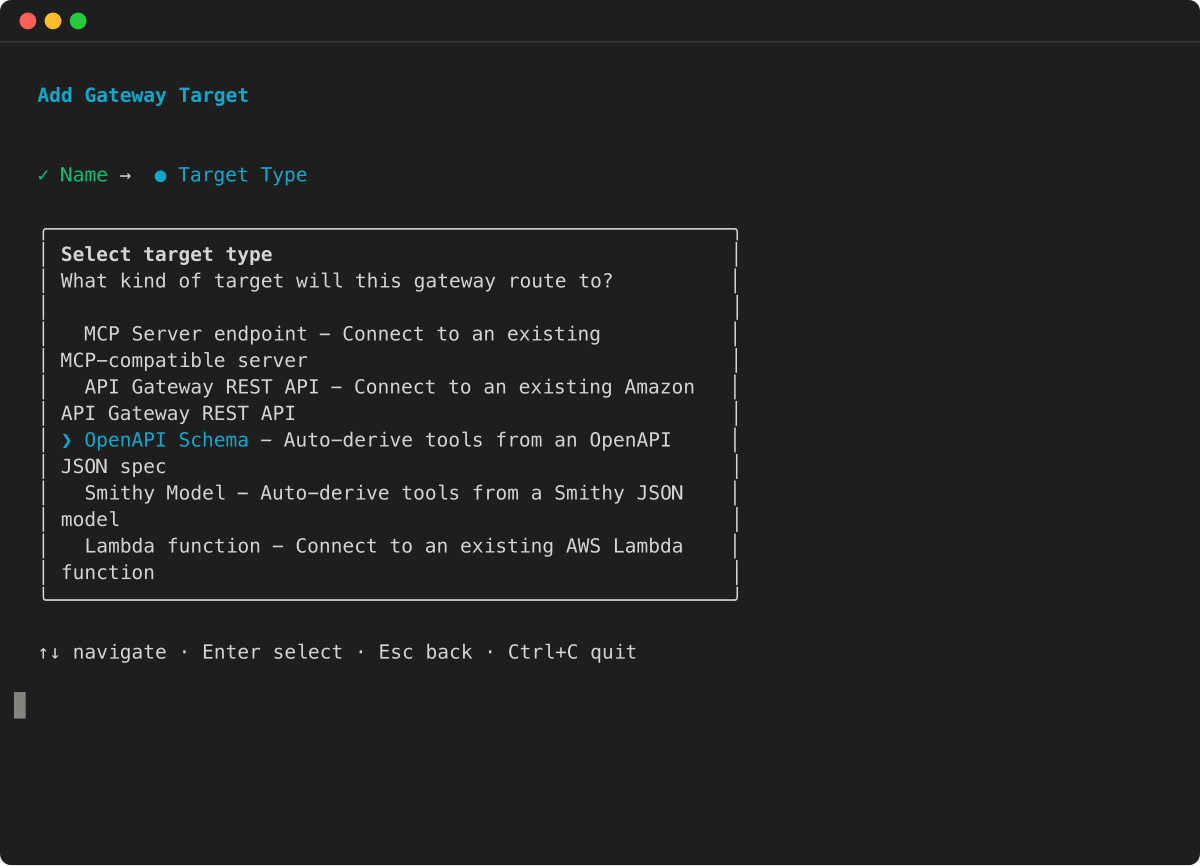 Sélection du type de cible TUI avec l'option OpenAPI Schema
