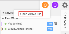 La commande Open Active File dans l' AWS Cloud9 IDE