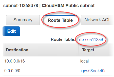 Sélectionnez le lien de la table de routage dans la console Amazon VPC.