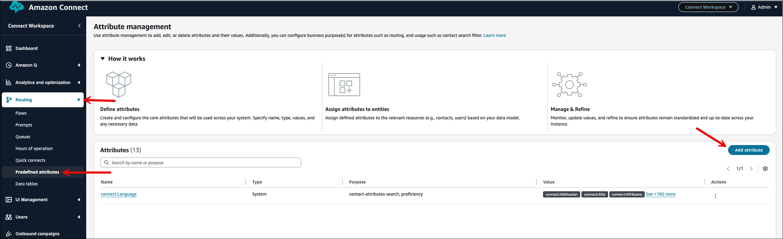 La page de gestion des attributs, l'option Ajouter un attribut.