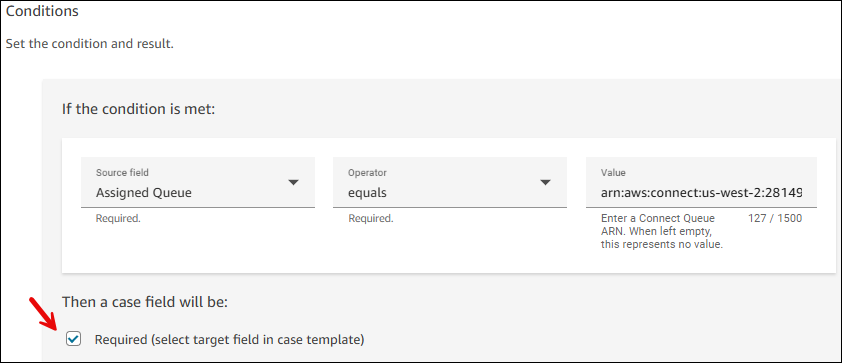 La page Créer une nouvelle condition de champ, exemples de paramètres permettant de rendre un champ facultatif.