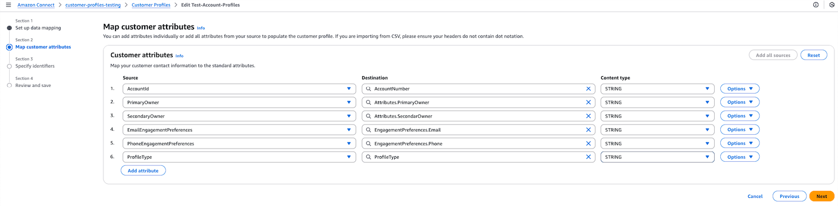 Répétez le processus pour ingérer des profils basés sur des comptes. Remarque : EngagementPreferences .Email et EngagementPreference .Phone.
