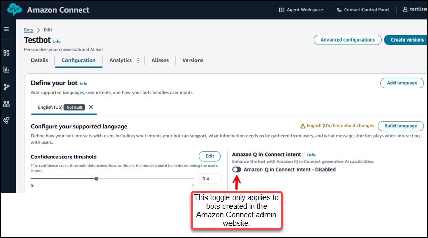 Exemple de page de configuration pour un bot non configuré.