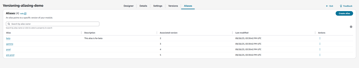 Affichage des versions des modules dans la console.