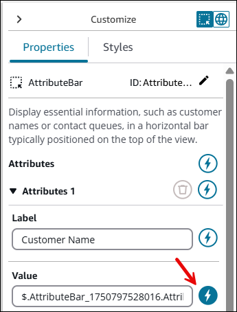 Un composant de la barre d'attributs, dont la valeur est définie sur dynamique.