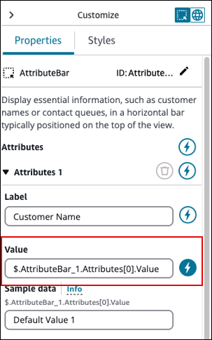 La valeur de l'attribut 1 dans le AttributesBar composant lorsqu'il est dynamique.