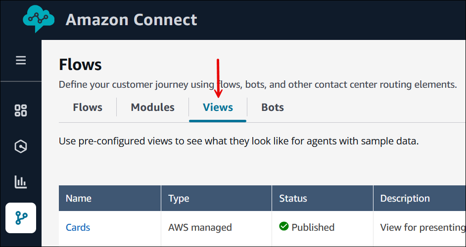 La page Flows, l'onglet Views, où vous accédez à l'interface utilisateur du générateur sans code.