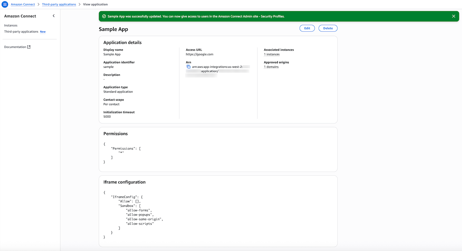 Octroi d’autorisations à l’application pour l’intégration des données de l’espace de travail.