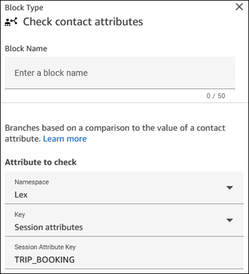 Un outil personnalisé nommé TRIP_BOOKING dans le bloc Vérifier les attributs des contacts.
