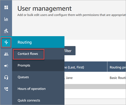 Menu de navigation, icône Routage, option Flux.