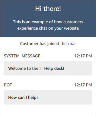 Widget de chat affichant les messages automatisés du bot.