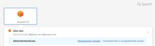 AWS Conteneur d'identité de compte indiquant l'ID du compte et l'URL de connexion à la console de gestion.