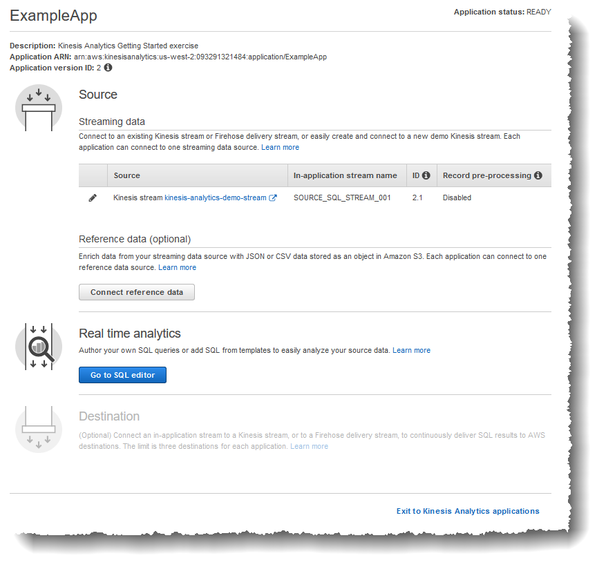 Capture d'écran de la page d'exemple d'application avec le bouton Go to SQL Editor.