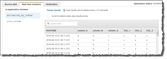 Capture d'écran de la console montrant l'onglet d'analyse en temps réel avec le flux intégré à l'application.