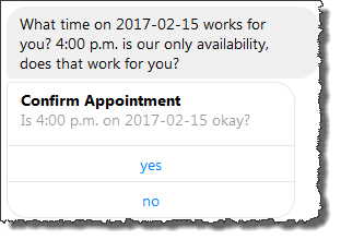Carte-réponse indiquant la confirmation du rendez-vous et deux options : oui et non.