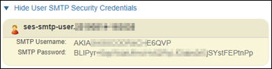 Informations d'identification de sécurité SMTP dans la console Amazon SES.