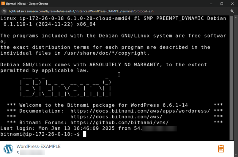 Client SSH basé sur un navigateur dans Lightsail.
