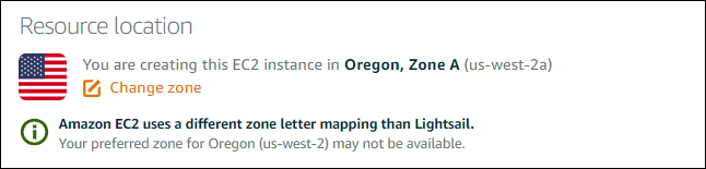 Options de localisation des ressources sur la page Créer une EC2 instance Amazon.